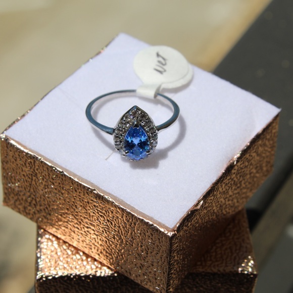Tear drop ZC blue silver ring - Picture 4 of 5